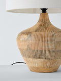 John Lewis Manaia hand-etched mango wood table lamp white wash, imported from the UK