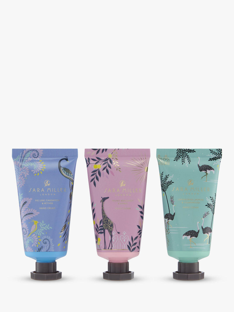 Sara Miller Savannah hand cream trio with three fragrances (British brand)