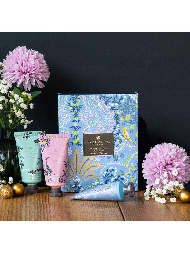 Sara Miller Savannah hand cream trio with three fragrances (British brand)