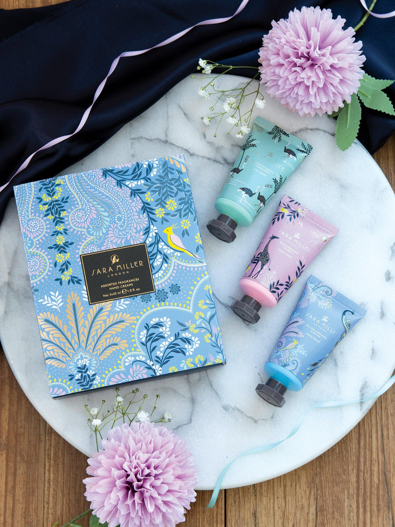 Sara Miller Savannah hand cream trio with three fragrances (British brand)