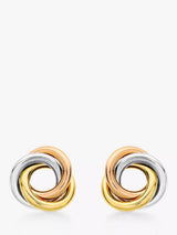 John Lewis IBB 18ct White, Yellow and Rose Gold Trinity Knot Stud Earrings, Multi- Buy online at McGrocer