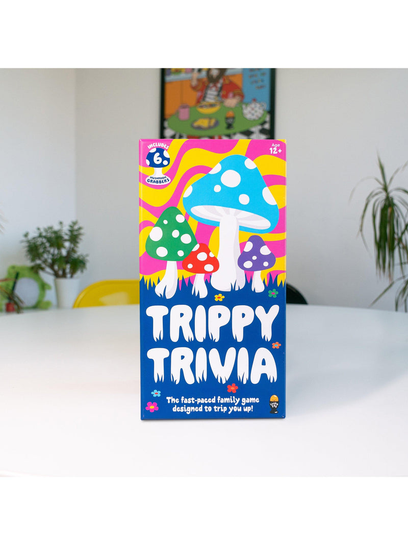 Lucky Egg Trippy Trivia mushroom-themed board game with grabbers and tokens, UK version