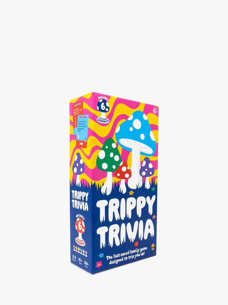 Lucky Egg Trippy Trivia mushroom-themed board game with grabbers and tokens, UK version