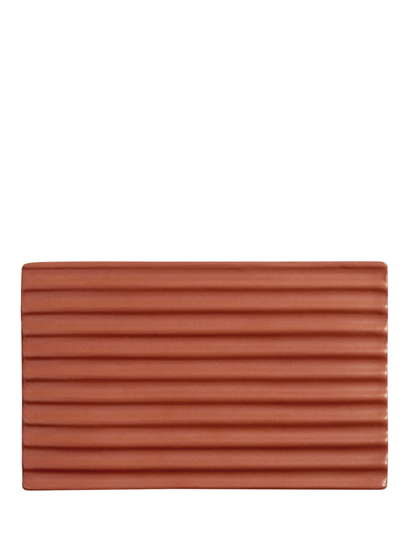 LOEWE rectangular terracotta ceramic soap dish with ribbed drainage, UK version