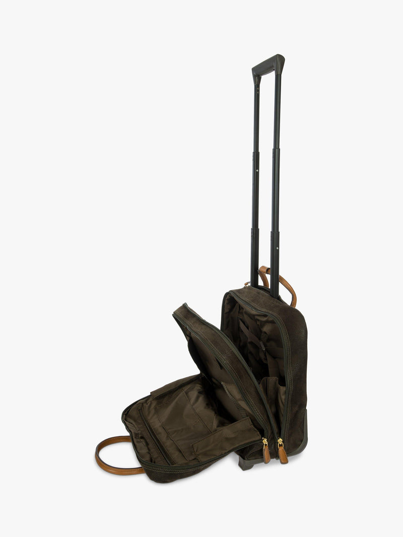 Bric's Life carry-on trolley laptop bag in green olive (British brand)