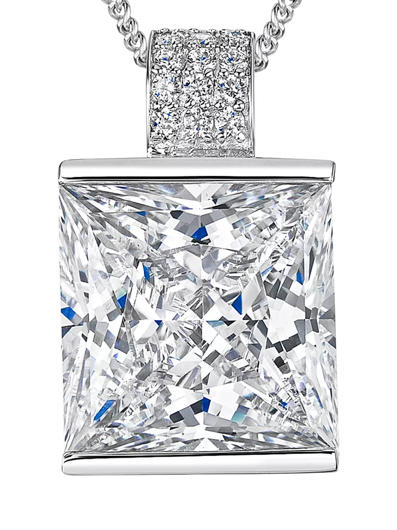 Jools by Jenny Brown large cubic zirconia square pendant necklace silver, imported from the UK