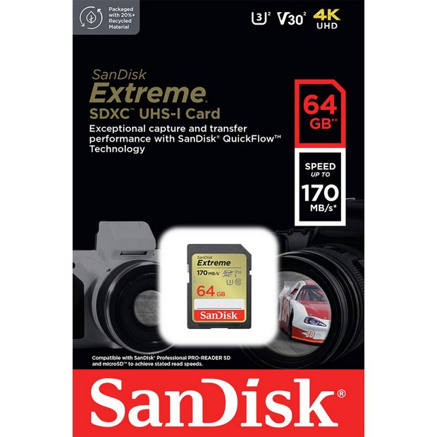 SanDisk Extreme SDXC memory card 64GB (British brand)