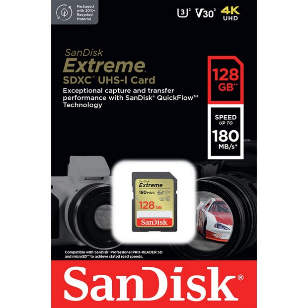 SanDisk Extreme 128GB SDXC memory card (British brand)