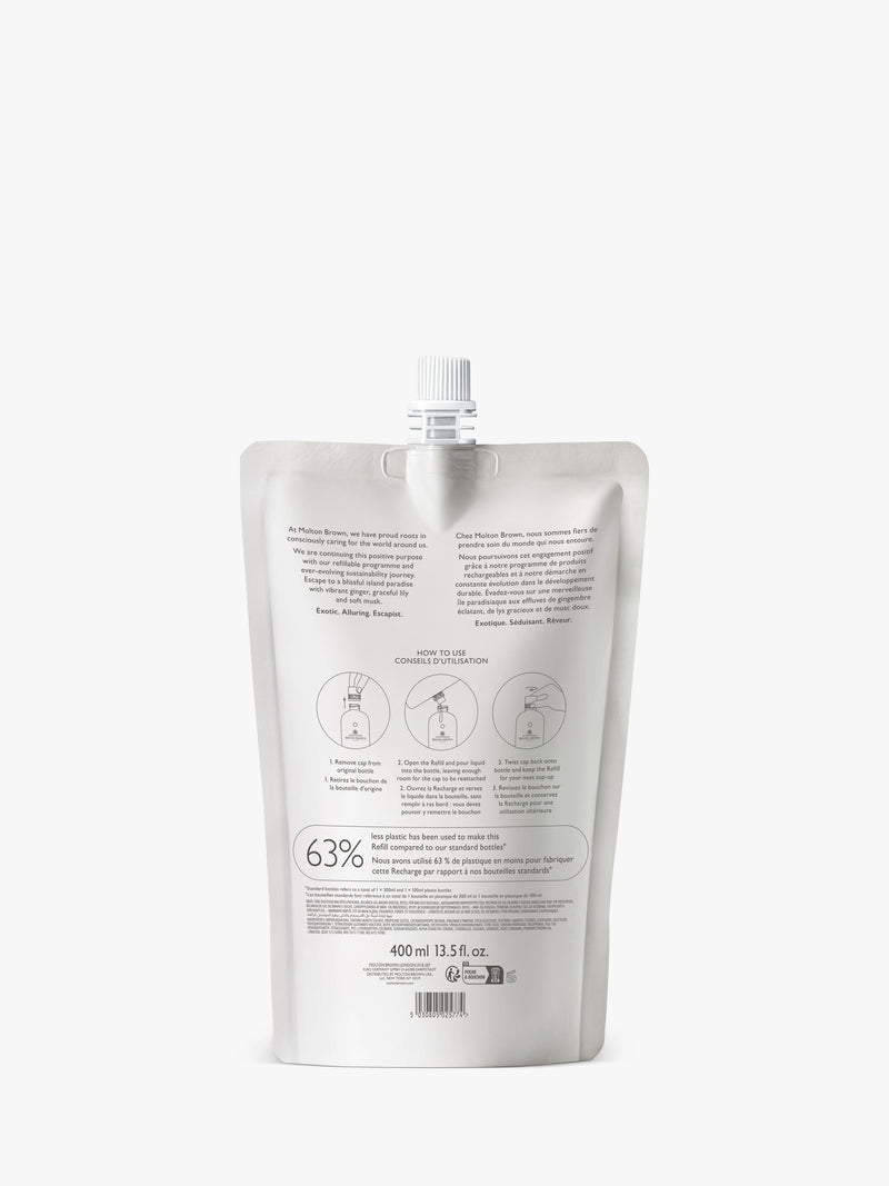 Molton Brown gingerlily scented bath and shower gel refill 400ml, imported from the UK