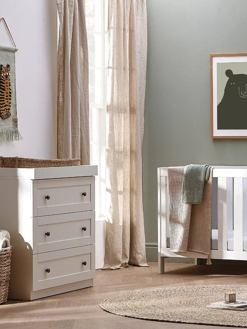 Silver Cross Bromley white cotbed and dresser set (British brand)