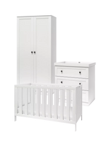John Lewis Silver Cross Bromley Cotbed Double Wardrobe and 3 Drawer Dresser Set White Nursery Furniture Set- Buy online at McGrocer