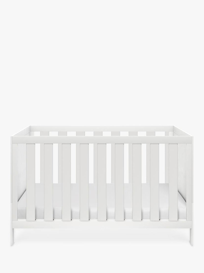 Silver Cross cot to toddler bed set with double wardrobe and three-drawer dresser in white (British brand)