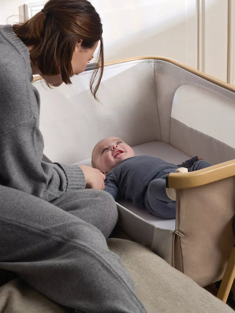Silver Cross Lunar oatmeal bedside crib (British brand)