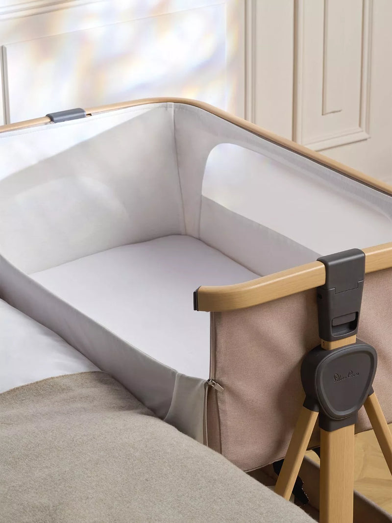 Silver Cross Lunar oatmeal bedside crib (British brand)