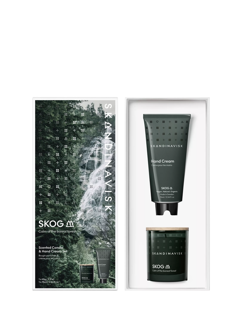 SKANDINAVISK Skog scented candle and hand cream gift set (British brand)