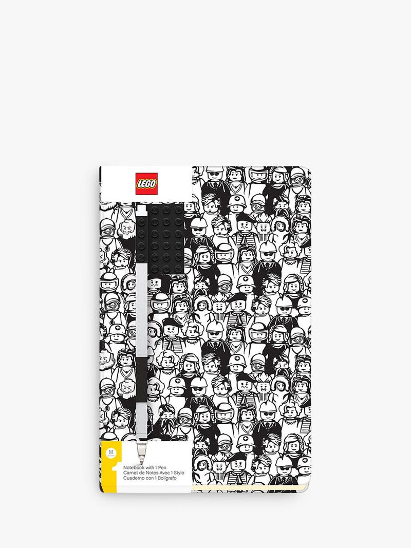 LEGO mini figures notebook and pen set with embossed studs and elastic band, UK version