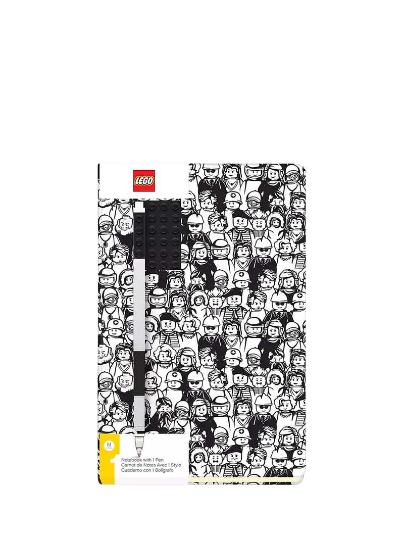 LEGO mini figures notebook and pen set with embossed studs and elastic band, UK version