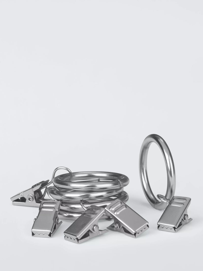 John Lewis 16/19mm Spare Rings with Clips Pack of 10, Brushed Nickel