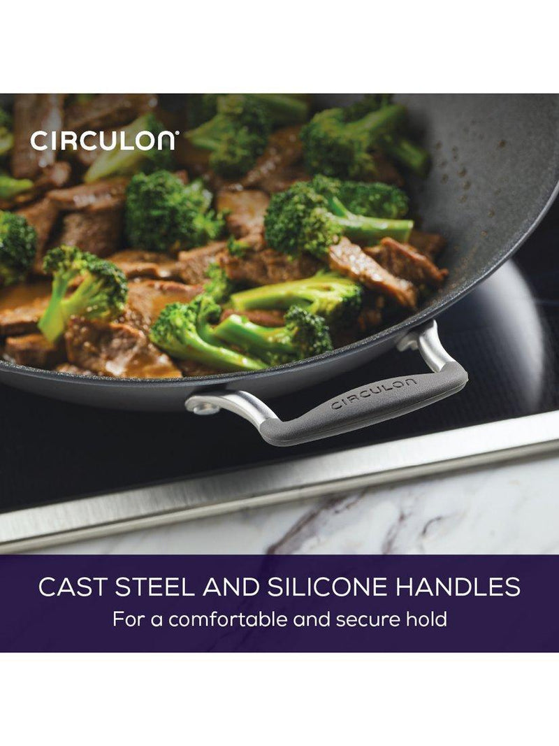 Circulon ScratchDefense non stick wok with lid, grey, imported from the UK