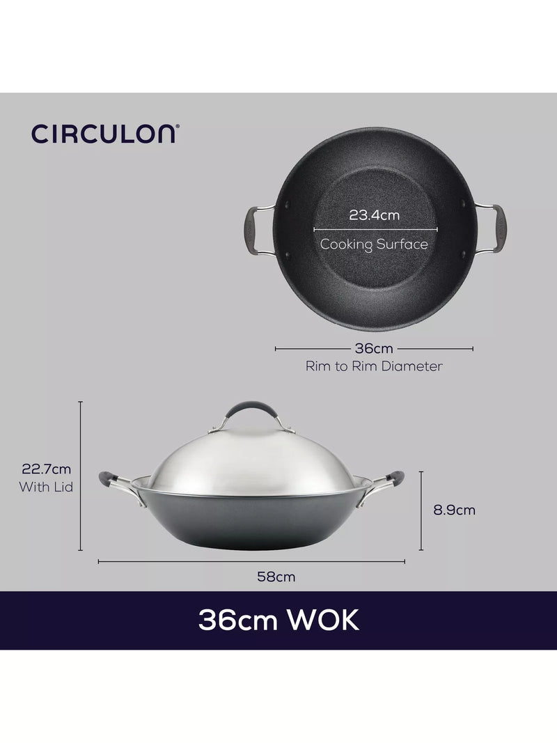 Circulon ScratchDefense non stick wok with lid, grey, imported from the UK