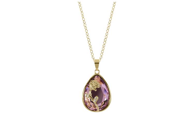 Disney pendant necklace gold plated pink crystal 3D rose 45cm, imported from the UK