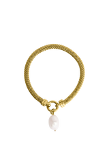 John Lewis Larnauti Freshwater Pearl Drop Mesh Bracelet, Gold- Buy online at McGrocer