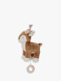 Plush Sleeping Deer Music Box with Wooden Pull Ring