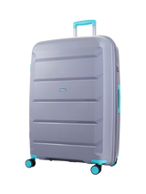 John Lewis Rock Tulum 8-Wheel 78cm Expandable Large Hard-Sided Suitcase 105L Grey/Aqua- Buy online at McGrocer