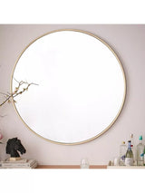 John Lewis West Elm Oversized Round Metal Frame Wall Mirror Antique Brass 122cm- Buy online at McGrocer