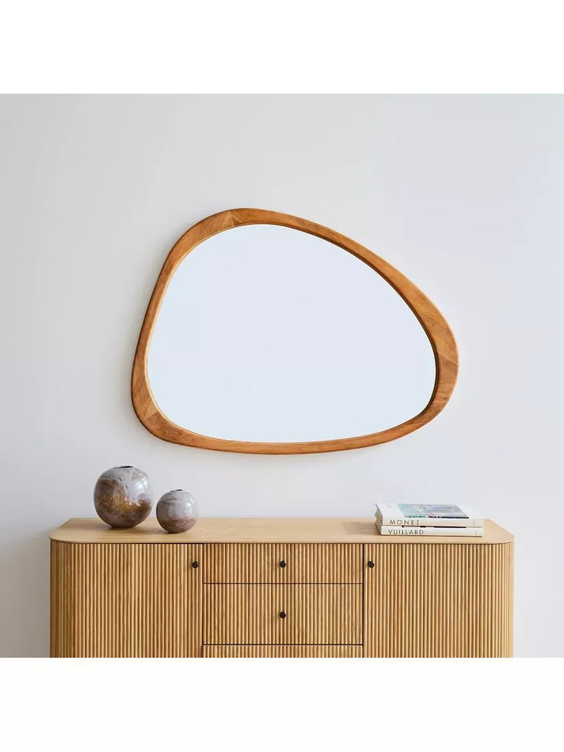 West Elm mid-century acacia wood wall mirror Acorn finish 103x129cm, imported from the UK