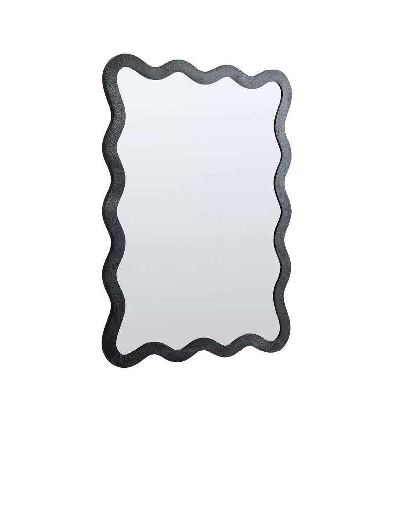 West Elm wavy wall mirror mango wood black 120x89cm, imported from the UK