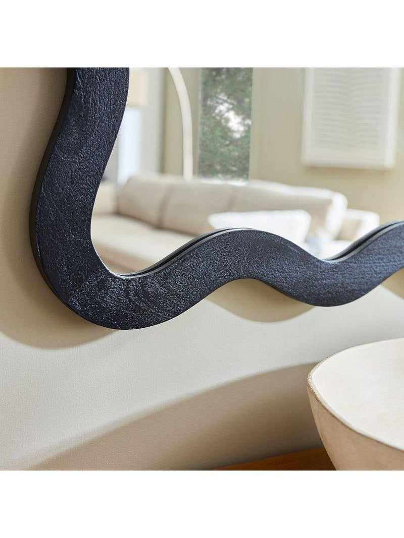 West Elm wavy wall mirror mango wood black 120x89cm, imported from the UK