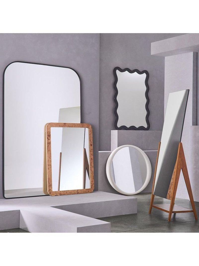 West Elm wavy wall mirror mango wood black 120x89cm, imported from the UK