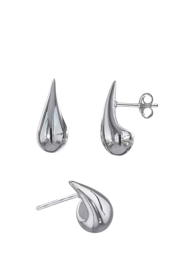Nina B silver domed teardrop stud earrings - British product