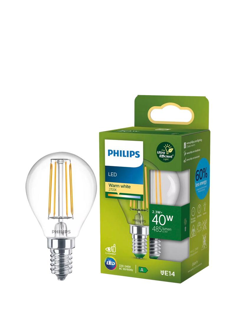 Philips Ultra Efficient LED bulb E14 warm white 2.3W, UK version