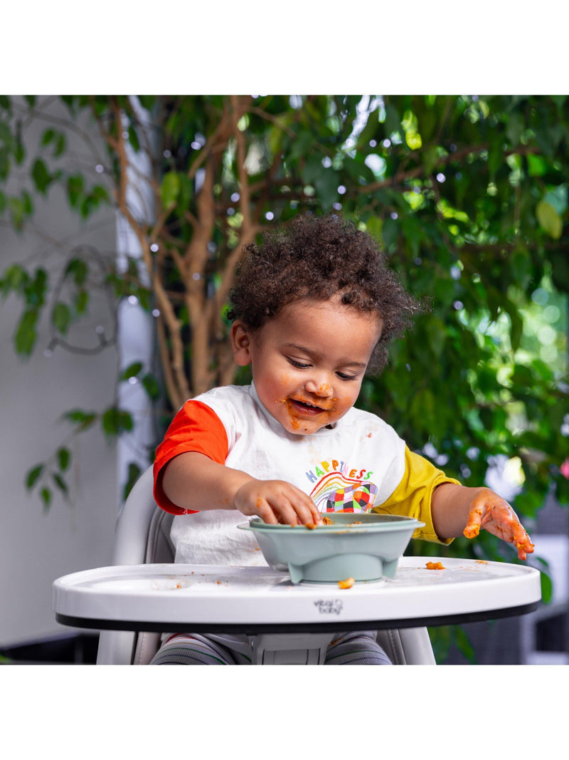 Vital Baby suction bowl in Natural Moss with chunky spoon and lid (British brand)