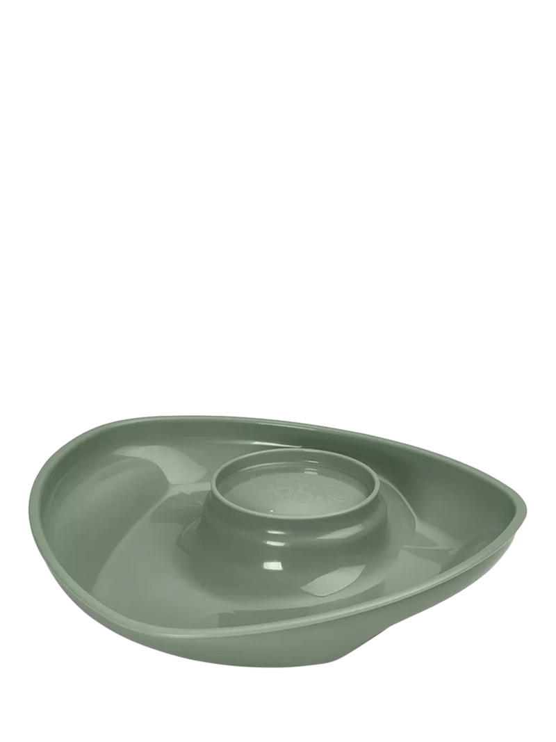 Vital Baby suction plate with integrated sauce pot in natural moss color (British brand)
