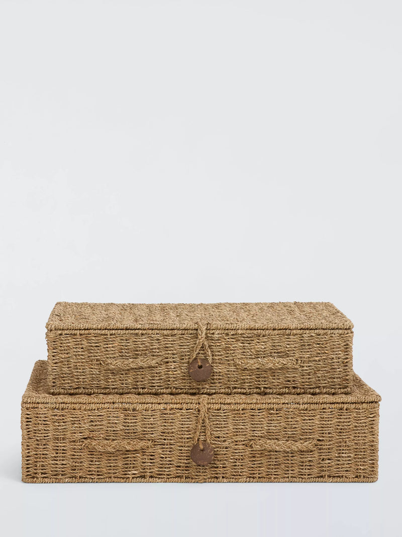 John Lewis seagrass lidded nesting baskets set of 2 natural - British product