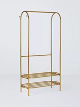 John Lewis Curved Metal Clothes Rail in Gold with Shoe Racks and Hanging Knobs- Buy online at McGrocer