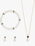 Jet and Pearl Trio Jewellery Set with Necklace, Bracelet, and Earrings