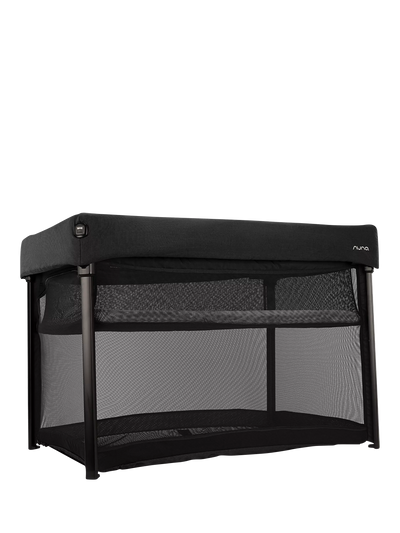 John Lewis Portable Travel Cot with One-Touch Fold, Ventilated Mesh, and Organic Cotton Sheet, Caviar- Buy online at McGrocer