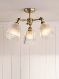 Laura Ashley Callaghan semi-flush ceiling light clear fluted glass antique brass, imported from the UK
