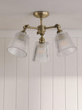Laura Ashley Callaghan semi-flush ceiling light clear fluted glass antique brass, imported from the UK