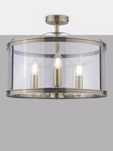 John Lewis Laura Ashley Harrington 3 Bulb Semi-Flush Ceiling Light, Antique Brass- Buy online at McGrocer