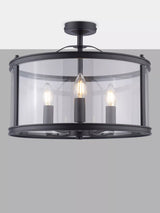 John Lewis Laura Ashley Harrington 3 Bulb Semi-Flush Ceiling Light, Black- Buy online at McGrocer