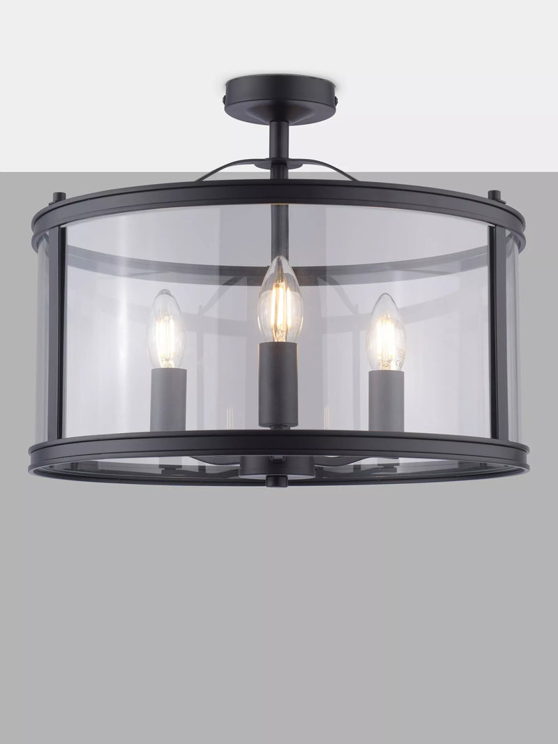 Laura Ashley Harrington semi-flush ceiling light black 3 bulb, imported from the UK