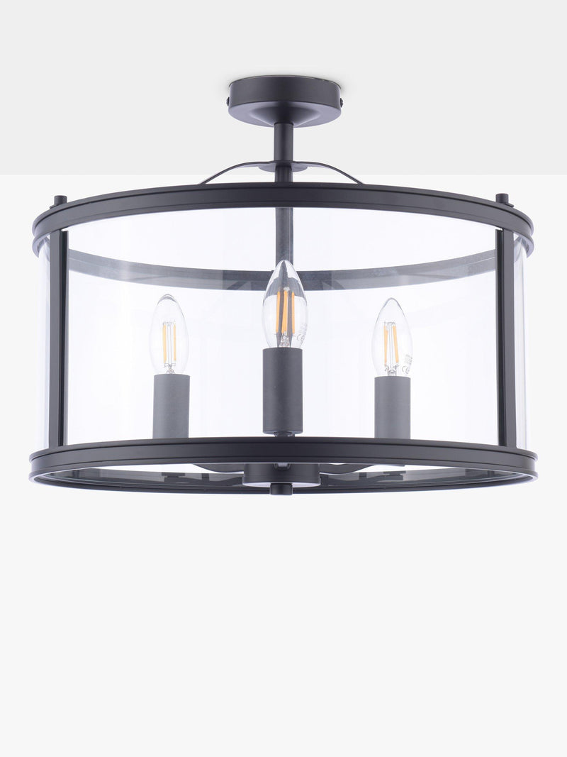 Laura Ashley Harrington semi-flush ceiling light black 3 bulb, imported from the UK