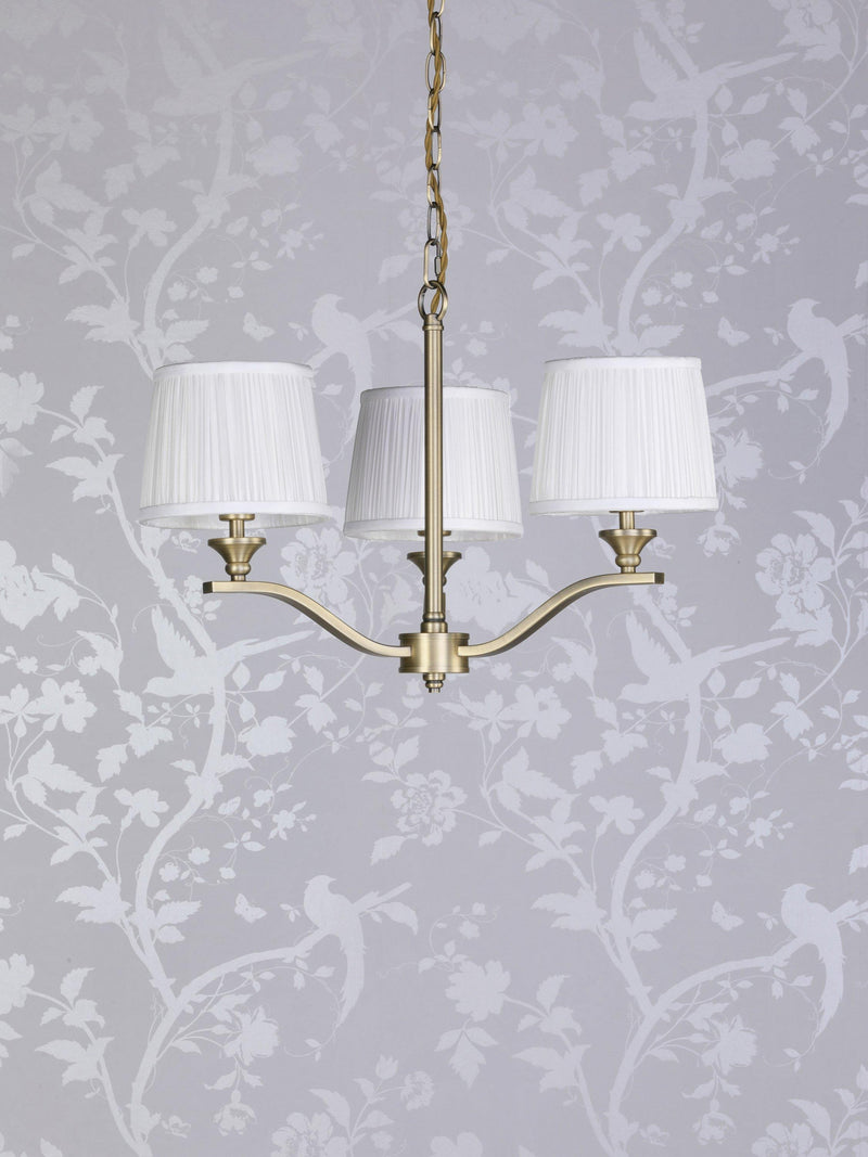 Laura Ashley Hemsley ceiling light antique brass pleated silk shades (British brand)