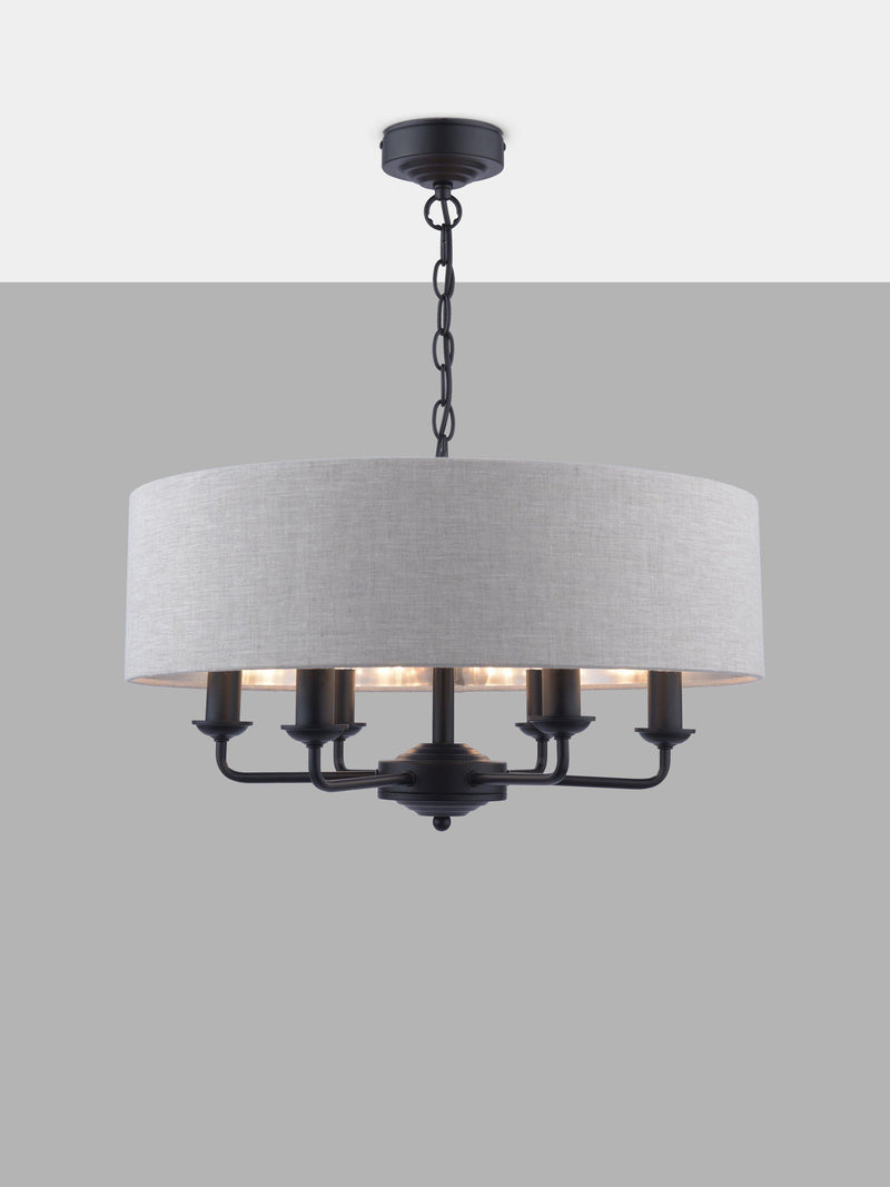 Laura Ashley six-arm black ceiling light, imported from the UK