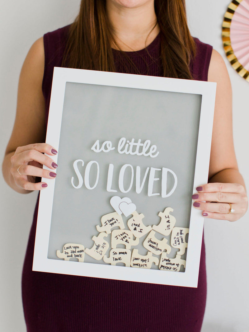 Pearhead elephant frame baby shower alternative with wooden pieces (British brand)